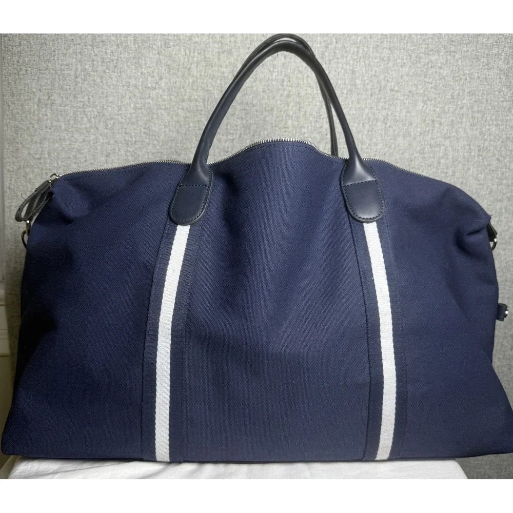 NWT Brouk & Co The Kennedy Weekend Canvas Duffel Bag‎ Large Navy Blue/White - Picture 2 of 10
